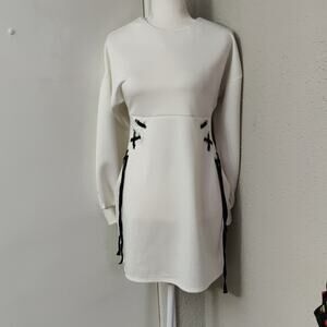 ASOS White/Black Mini Dress with Lace Up Corset Detail Balloon Sleeves 6 Party